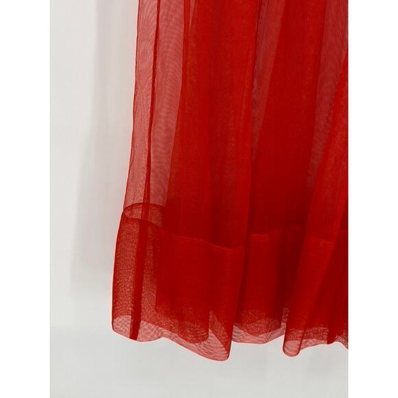 ASOS Women's Red Mesh Tulle Riffle Crewneck Short Sleeve Midi Dress SZ 8 - Picture 7 of 9